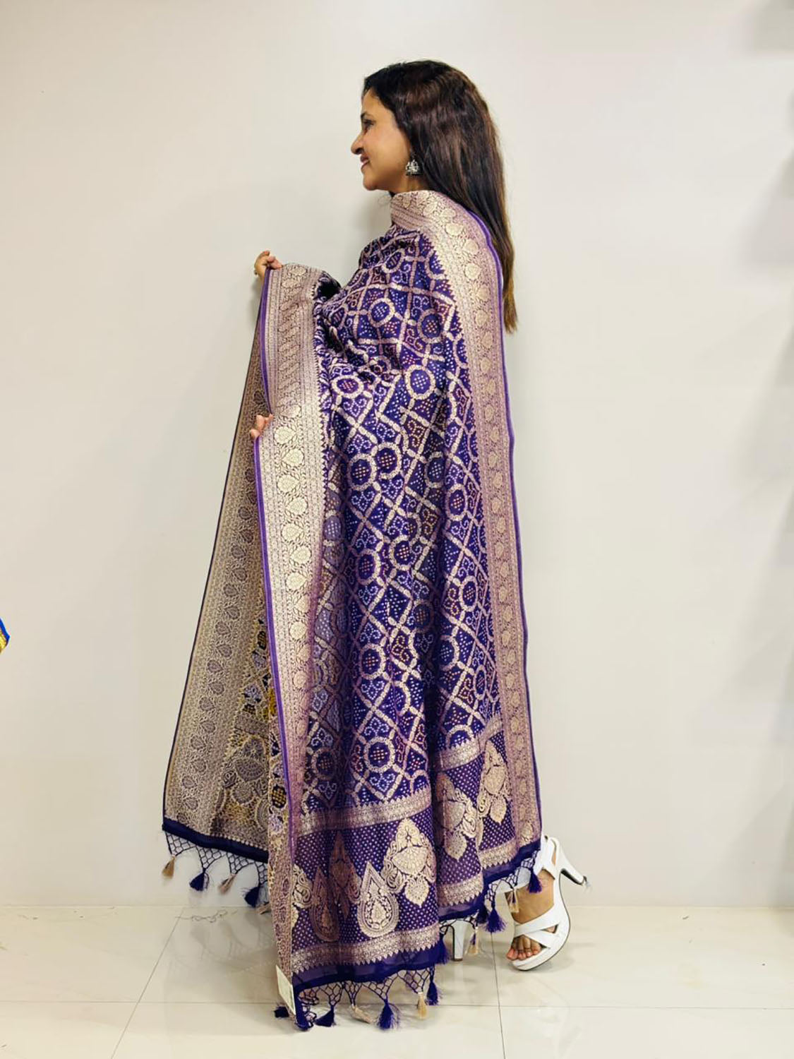 Stunning Purple Banarasi Bandhani Weaved Georgette Dupatta - Luxurion World