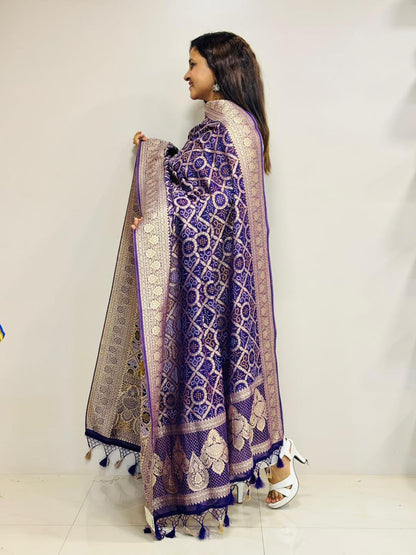 Stunning Purple Banarasi Bandhani Weaved Georgette Dupatta - Luxurion World