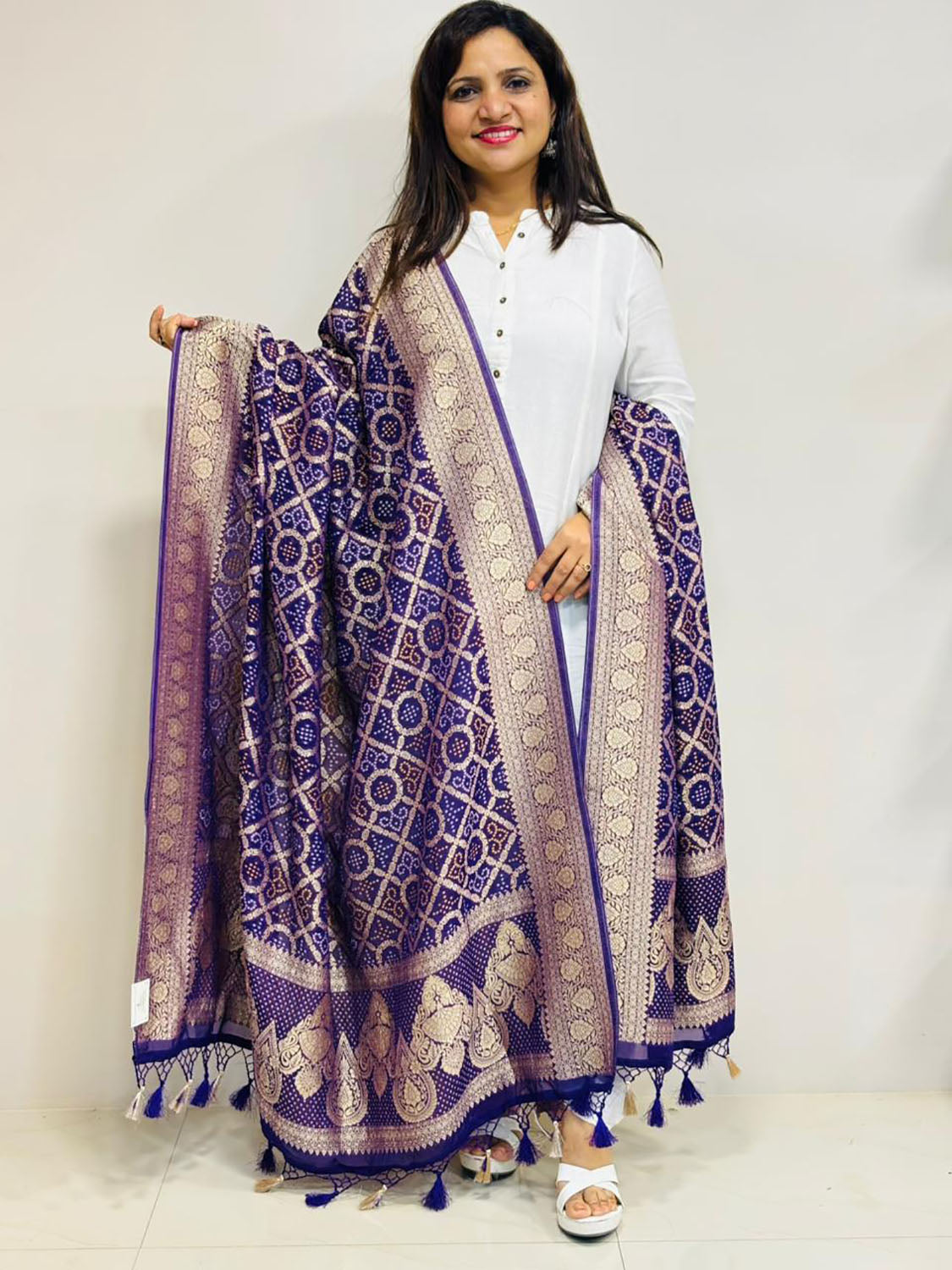 Stunning Purple Banarasi Bandhani Weaved Georgette Dupatta - Luxurion World