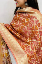 Brown Banarasi Bandhani Georgette Dupatta - Luxurion World- Crafted Heirlooms