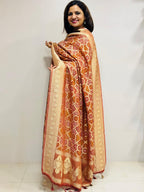 Brown Banarasi Bandhani Georgette Dupatta - Luxurion World- Crafted Heirlooms