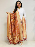 Brown Banarasi Bandhani Georgette Dupatta - Luxurion World- Crafted Heirlooms