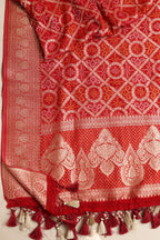 Red Banarasi Bandhani Weaved Georgette Dupatta - Luxurion World- Crafted Heirlooms