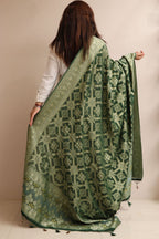 Green Banarasi Bandhani Weaved Georgette Dupatta - Luxurion World- Crafted Heirlooms