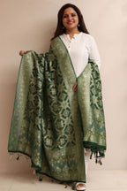 Green Banarasi Bandhani Weaved Georgette Dupatta - Luxurion World- Crafted Heirlooms