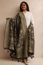 Elegant Black Banarasi Bandhani Weaved Georgette Dupatta - Luxurion World- Crafted Heirlooms