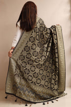Elegant Black Banarasi Bandhani Weaved Georgette Dupatta - Luxurion World- Crafted Heirlooms