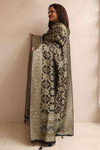 Elegant Black Banarasi Bandhani Weaved Georgette Dupatta - Luxurion World- Crafted Heirlooms