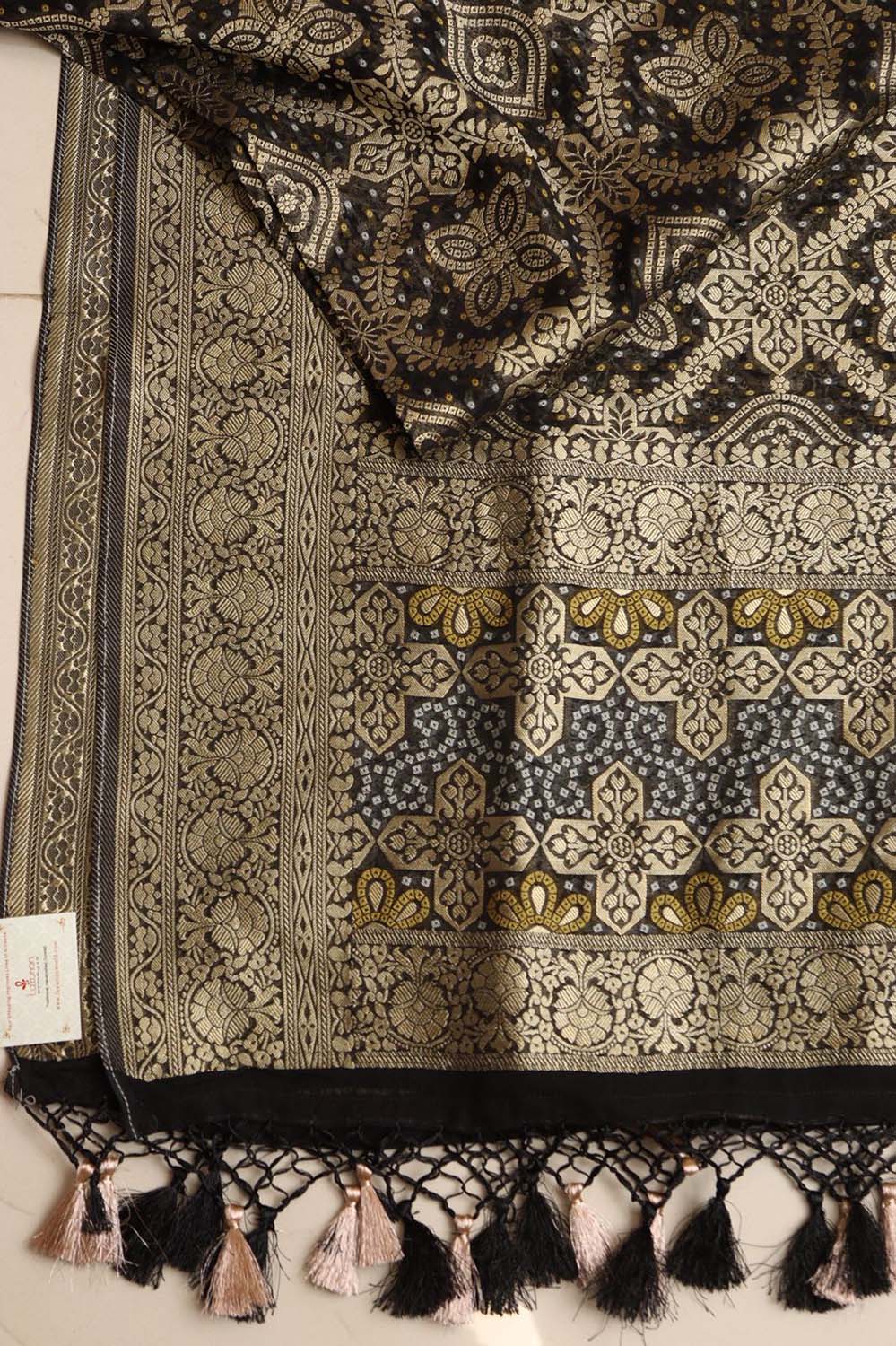 Elegant Black Banarasi Bandhani Weaved Georgette Dupatta - Luxurion World- Crafted Heirlooms