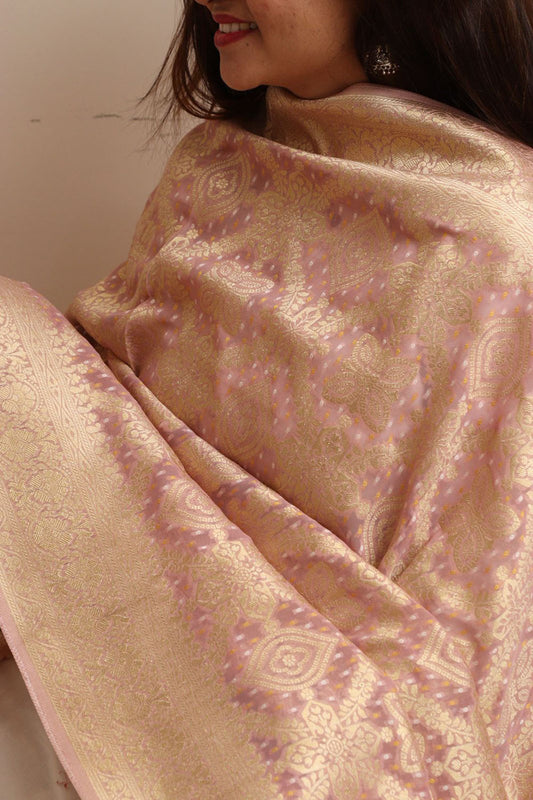 Stunning Pink Banarasi Bandhani Weaved Georgette Dupatta - Luxurion World
