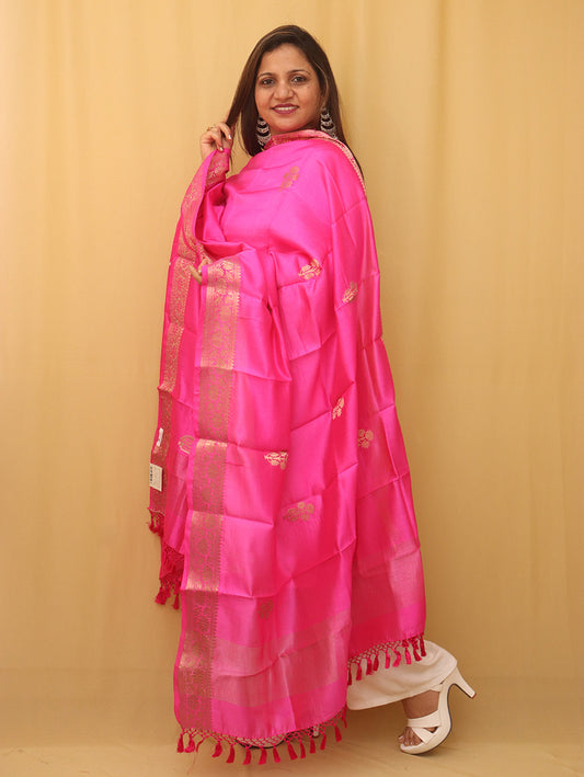 Pink Handloom Banarasi Chiniya Silk Boota Design Dupatta - Luxurion World