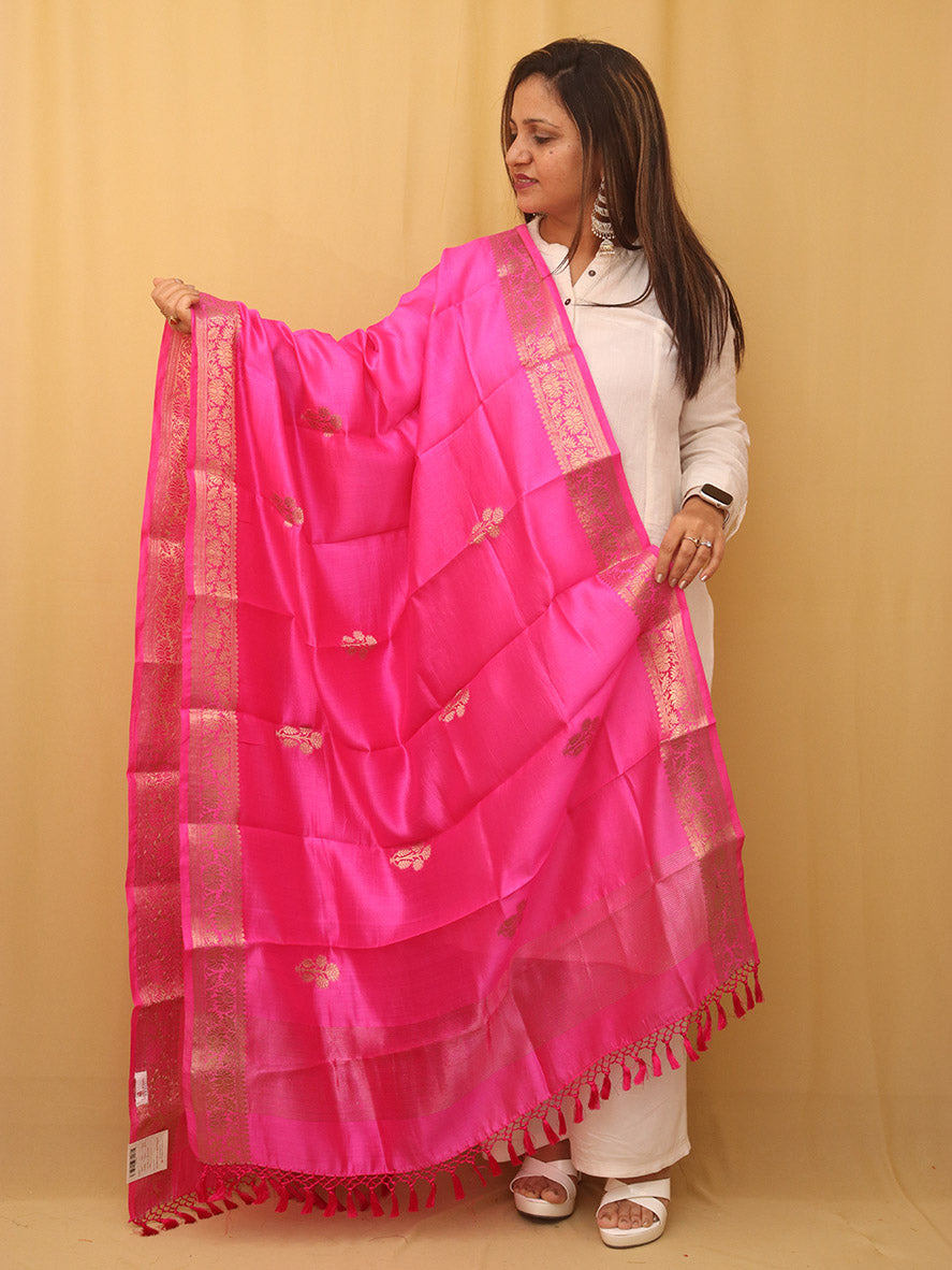 Pink Handloom Banarasi Chiniya Silk Boota Design Dupatta - Luxurion World