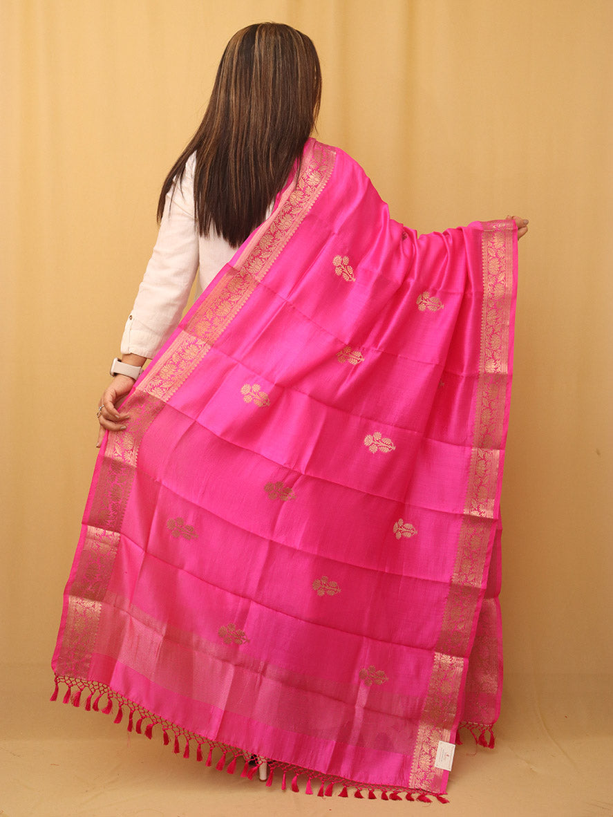 Pink Handloom Banarasi Chiniya Silk Boota Design Dupatta