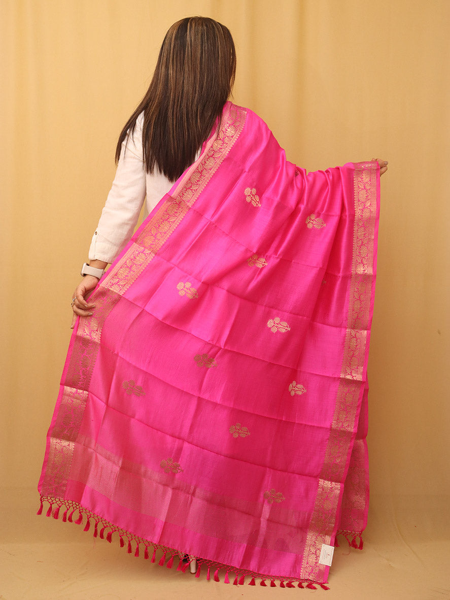 Pink Handloom Banarasi Chiniya Silk Boota Design Dupatta - Luxurion World