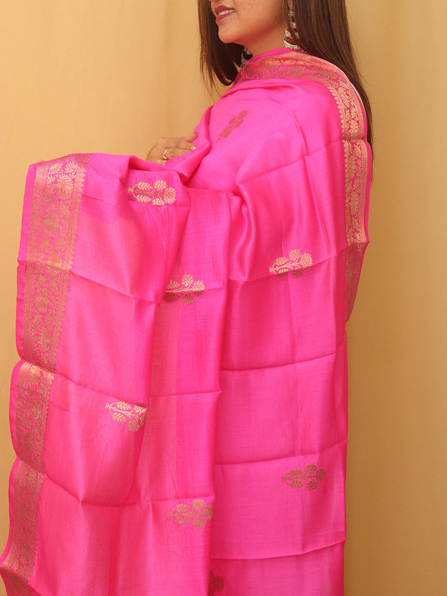 Pink Handloom Banarasi Chiniya Silk Boota Design Dupatta - Luxurion World