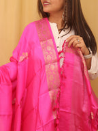 Pink Handloom Banarasi Chiniya Silk Boota Design Dupatta - Luxurion World