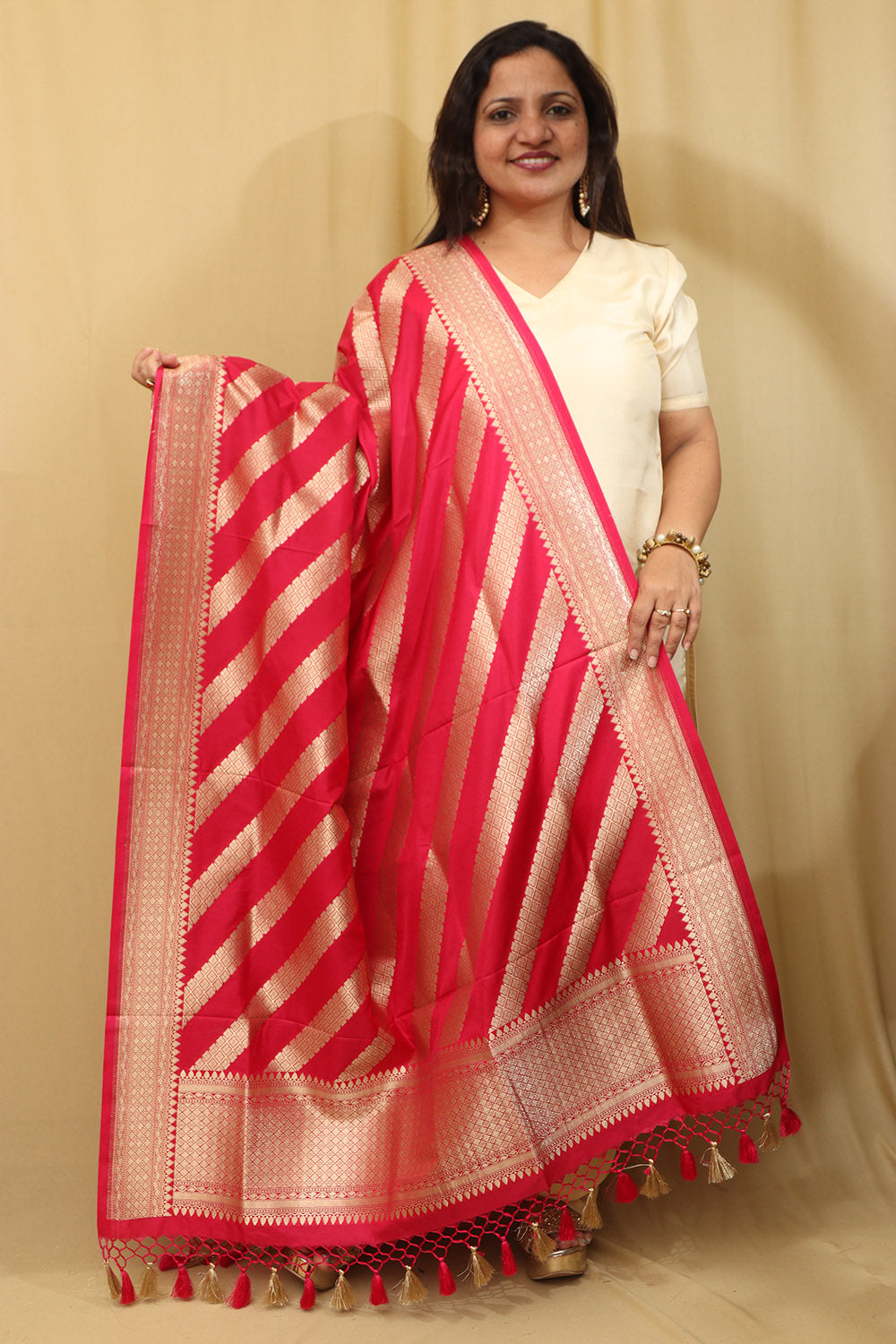 Pink Banarasi Silk Dupatta