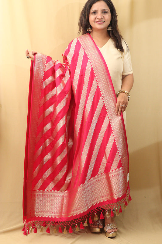 Pink Banarasi Silk Dupatta - Luxurion World