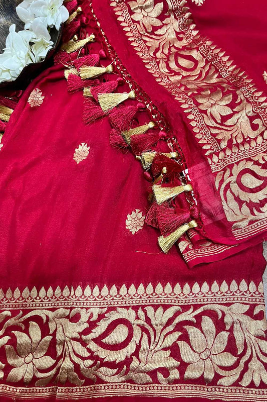 Handloom Banarasi Georgette Dupatta in Red