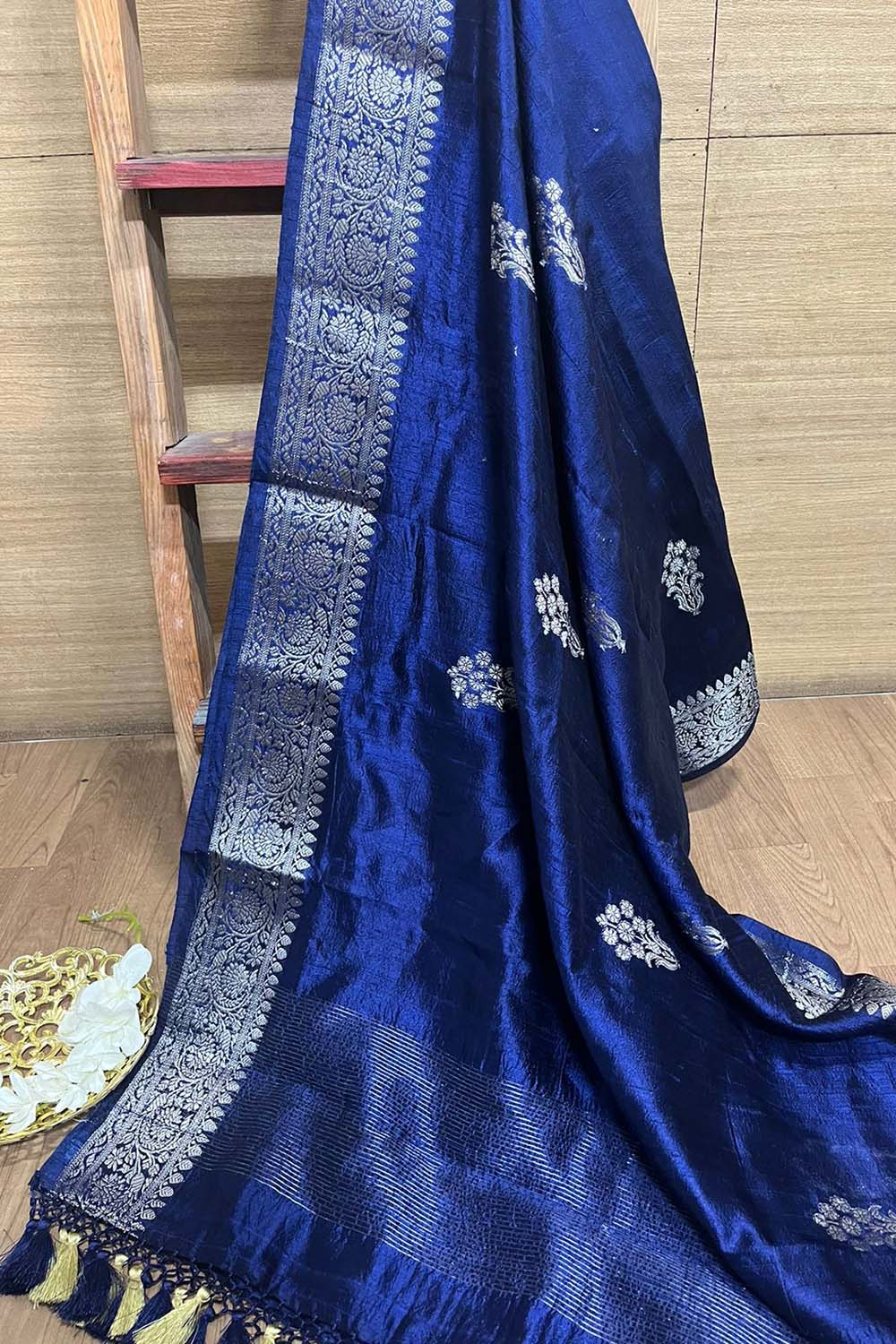 Blue Banarasi Handloom Chiniya Silk Dupatta - Elegant Style - Luxurion World