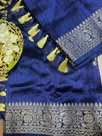 Blue Banarasi Handloom Chiniya Silk Dupatta - Elegant Style - Luxurion World