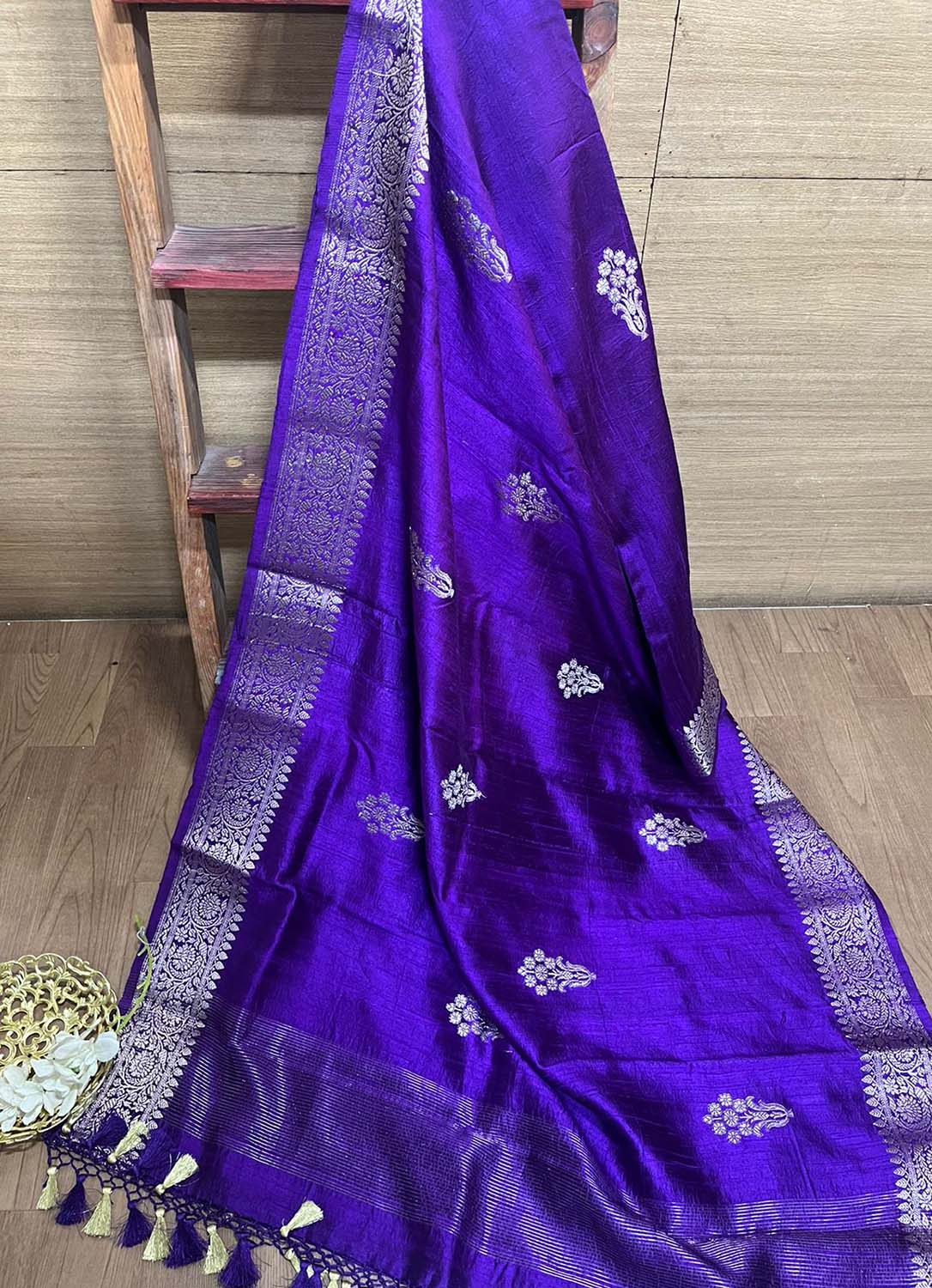 Purple Banarasi Handloom Chiniya Silk Dupatta - Elegant Style - Luxurion World