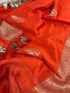 Orange Banarasi Handloom Raw Silk Dupatta - Elegant and Timeless - Luxurion World