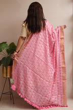 Exquisite Pink Banarasi Handloom Pure Moonga Silk Dupatta - Luxurion World- Crafted Heirlooms