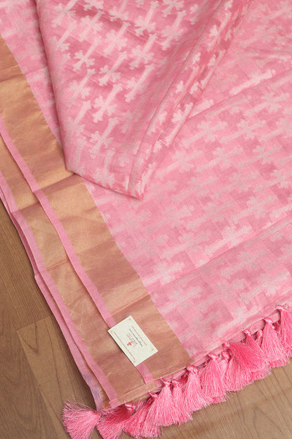 Exquisite Pink Banarasi Handloom Pure Moonga Silk Dupatta - Luxurion World