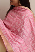 Exquisite Pink Banarasi Handloom Pure Moonga Silk Dupatta - Luxurion World- Crafted Heirlooms