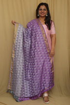 Exquisite Purple Banarasi Handloom Pure Moonga Silk Dupatta - Luxurion World- Crafted Heirlooms
