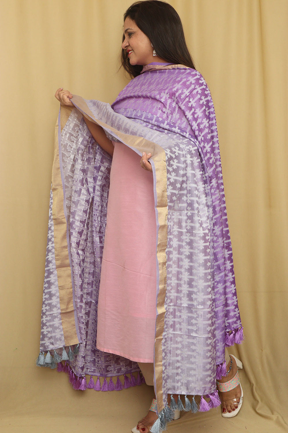 Exquisite Purple Banarasi Handloom Pure Moonga Silk Dupatta - Luxurion World- Crafted Heirlooms