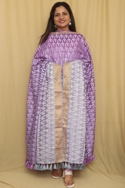 Exquisite Purple Banarasi Handloom Pure Moonga Silk Dupatta - Luxurion World