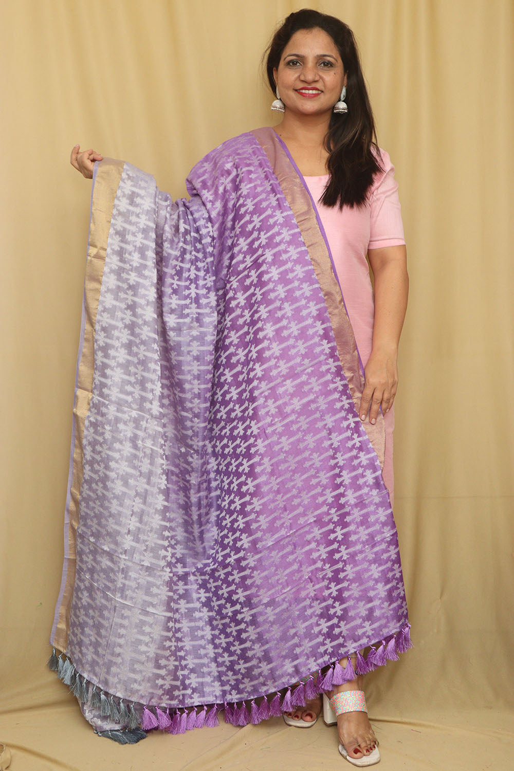 Exquisite Purple Banarasi Handloom Pure Moonga Silk Dupatta - Luxurion World- Crafted Heirlooms