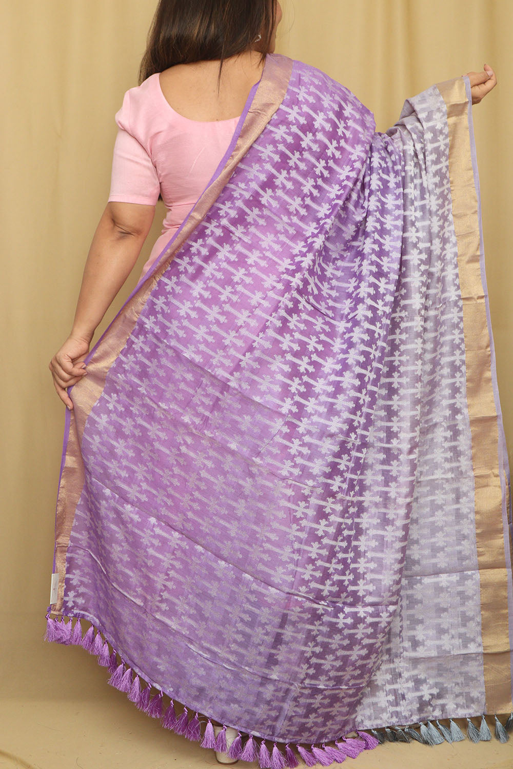 Exquisite Purple Banarasi Handloom Pure Moonga Silk Dupatta - Luxurion World- Crafted Heirlooms