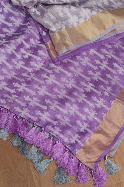 Exquisite Purple Banarasi Handloom Pure Moonga Silk Dupatta - Luxurion World