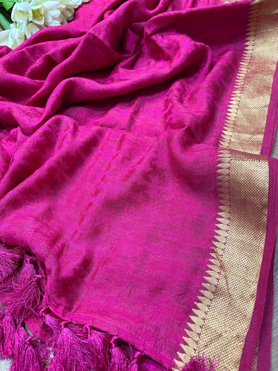 Exquisite Pink Banarasi Handloom Pure Moonga Silk Dupatta - Luxurion World