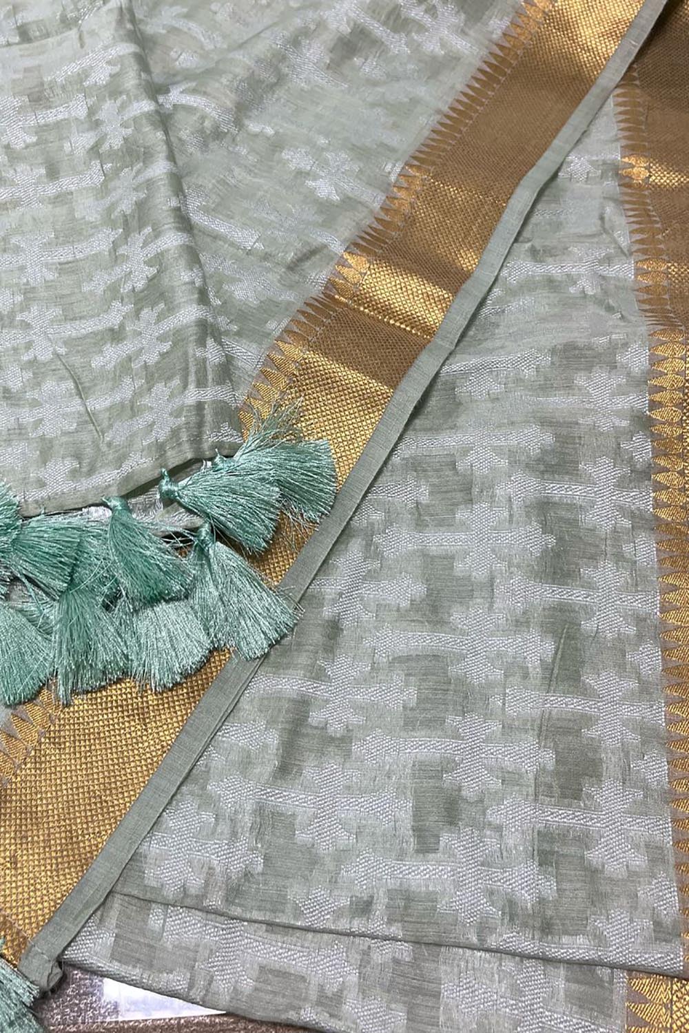 Elegant Pista Green Banarasi Handloom Pure Moonga Silk Dupatta - Luxurion World- Crafted Heirlooms