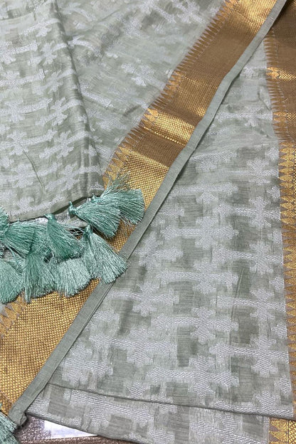 Elegant Pista Green Banarasi Handloom Pure Moonga Silk Dupatta - Luxurion World