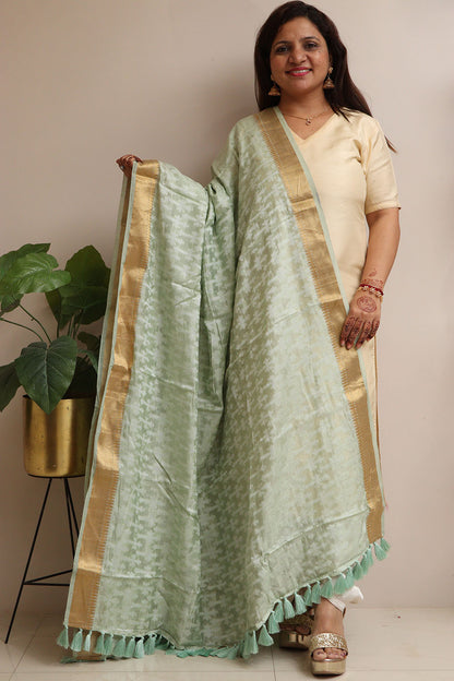 Elegant Pista Green Banarasi Handloom Pure Moonga Silk Dupatta - Luxurion World