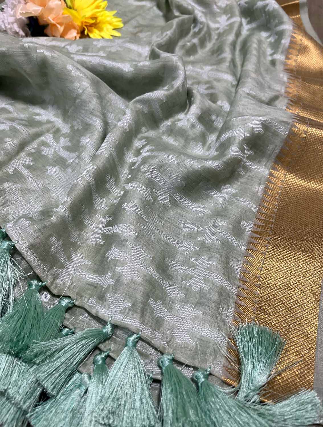 Elegant Pista Green Banarasi Handloom Pure Moonga Silk Dupatta - Luxurion World- Crafted Heirlooms