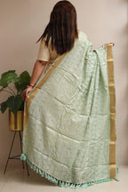 Elegant Pista Green Banarasi Handloom Pure Moonga Silk Dupatta - Luxurion World- Crafted Heirlooms