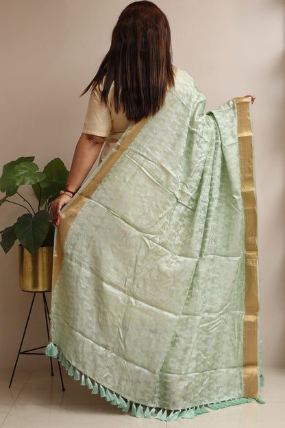 Elegant Pista Green Banarasi Handloom Pure Moonga Silk Dupatta - Luxurion World