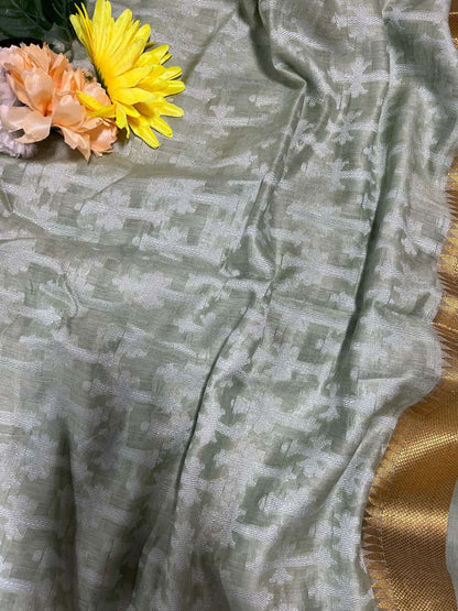 Elegant Pista Green Banarasi Handloom Pure Moonga Silk Dupatta - Luxurion World