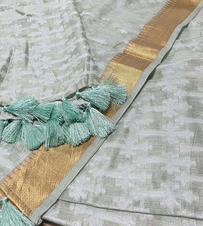 Elegant Pista Green Banarasi Handloom Pure Moonga Silk Dupatta - Luxurion World