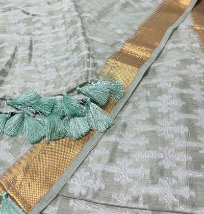 Elegant Pista Green Banarasi Handloom Pure Moonga Silk Dupatta - Luxurion World