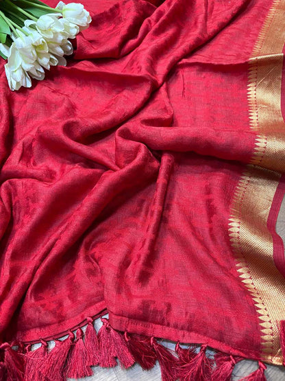 Elegant Red Banarasi Handloom Pure Moonga Silk Dupatta - Luxurion World