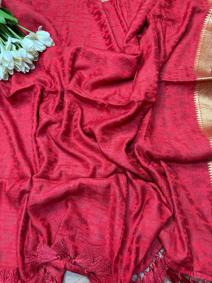 Elegant Red Banarasi Handloom Pure Moonga Silk Dupatta - Luxurion World