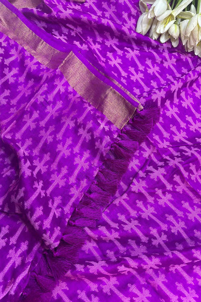 Purple Banarasi Handloom Pure Moonga Silk Dupatta - Luxurion World