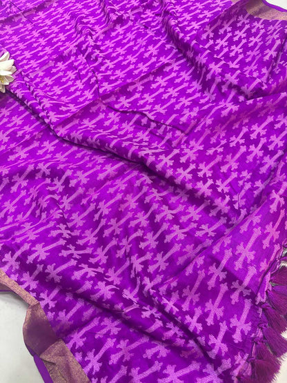 Purple Banarasi Handloom Pure Moonga Silk Dupatta - Luxurion World